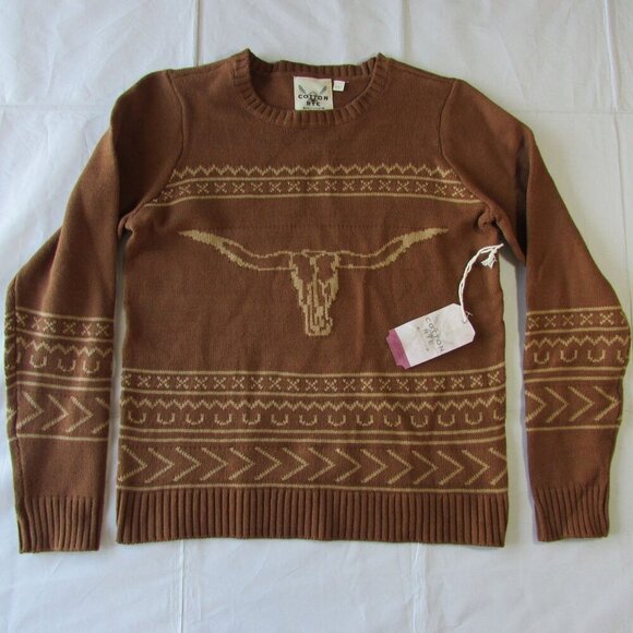 Cotton Rye Sweaters - Cotton Rye Women's Long Sleeve Steer Longhorn Knit Sweater Cinnamon